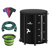 100 Gallon/380L Collapsible RainWater Collection Barrel,Water Tank&Reinforced with 2mm Frame Portable Rain Catcher,Includes Quick-Connect Tap&Sprinkler,Heavy Duty 0.6mm PVC for Long-Lasting Use,Black