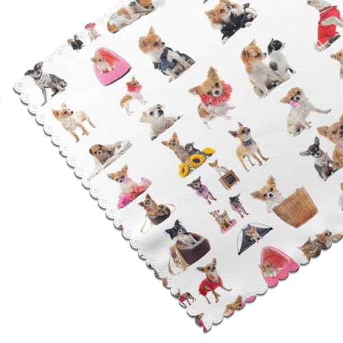 Charmante Tischsets mit Chihuahua-Mopsmuster, für Esstisch, hochtemperaturbeständig, rutschfeste Matten, leicht zu reinigen, 30 x 45 cm, 6 Stück