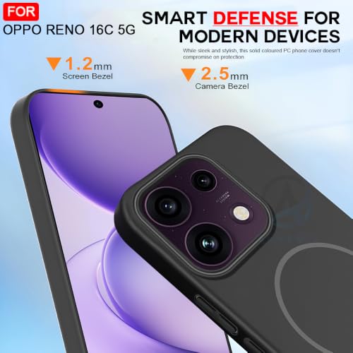 Image of AESTMO Shockproof Back Case Cover for Oppo Reno 16C 5G | Slim Hard Shell | Hard Back Cover for Oppo Reno 16C 5G (Compatible with MagSafe Accessories, Black)