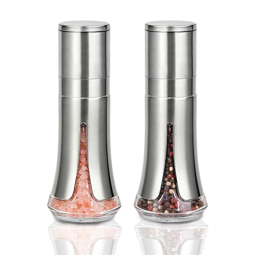 Aelga Salt and Pepper Grinder Set - Manual Pepper Mill with Adjustable Coarseness, Stainless Steel &...