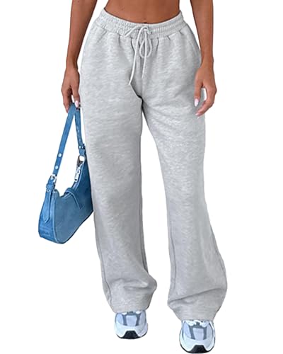 AROGONE Women's Casual Drawstring High Waisted Sweatpants Wide Straight Leg Lounge Pants with Pockets