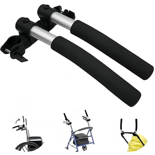 OWFCCLA 2PCS Universal Handle Extender for Wheelchair Stroller and Walker Adjustable Height Handlebar Extensions for Tall Adults to Relieve Back Pain Easy Install Grip Extension (Round Pipes Only)