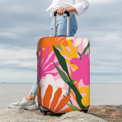 Pink Orange Retro Tropical Flowers Elastic Travel Luggage Covers Dustproof Scratch-Resistant Suitcase Protector Fit 22-24 Inch 7