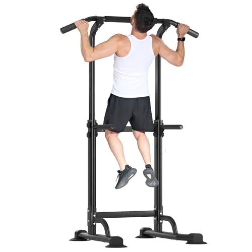 Adjustable Pull Up Bar Dip Station, 400LBS Capacity Power Tower, 10-Level Height Strength Training