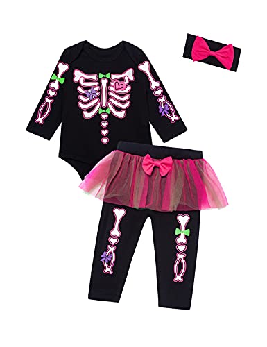 Image of MOMMY'S NEW MAN Newborn Baby Girl Halloween Skeleton Costume Colorful and Diverse Tutu Skirt +Leg Warmer+Headband