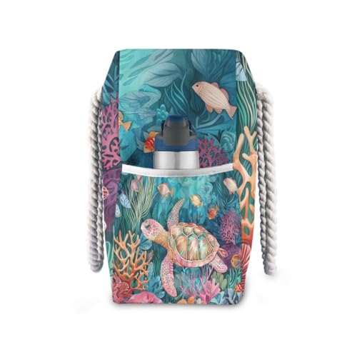 Image of Beach Tote Bags for Women, Turtle Flower Starfish Large Beach Shoulder Bag Pool Bags Purse