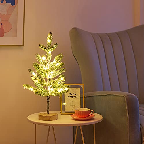 Small Christmas Tree For Table Trees Lamp With 50 Led Lights Artificial Lighted Snowy Pine Tree For Tabletop Desk Decor 20.8 Inch Fake Tree For Centerpiece Decorations #TOP5