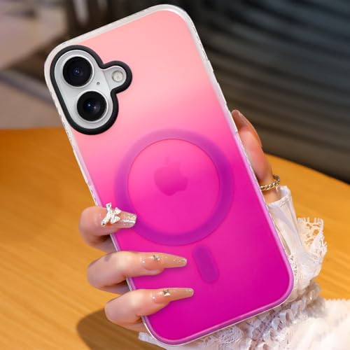 Image of AIGOMARA Magnetic Case for iPhone 17, Compatible with Magsafe, Fluorescent Iridescent Case for Women Girls, Shockproof Translucent Matte Protective Cover 6.3 Inch 2025, Pink Purple