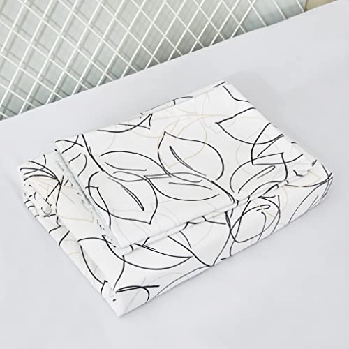 Tache Home Fashion TJ3571-FIT-F Tache White Leaf Fitted Sheet + Pillowcases - Foliage Line Art Black Grey Gold Modern Abstract Minimalist 15-Inch Deep Pocket Bed Sheet thumb #4