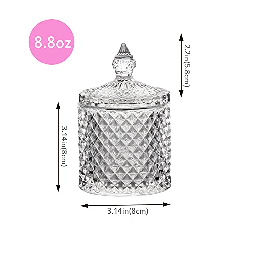 Cotton Ball and Swab Holder Organizer Home Decor Clear Glass Storage Jars with Lid Bathroom Vanity Accessories Bedroom Decor Apothecary Sugar Jars Candle Holder Storage Organiser for Room Kitchen 2Set