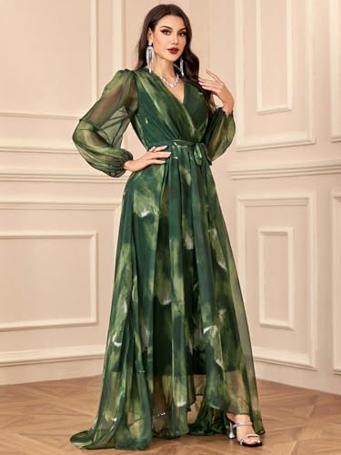 Image of TOLEEN Summer Casual Dresses for Women 2024 Spring Fashion Boho V Neck Long Sleeve Ruffle Floral Print Elegant Maxi Dress