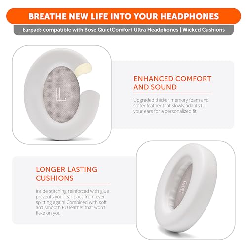 Image of WC PadZ QC Ultra - Upgraded Replacement Earpads Compatible with Bose QuietComfort Ultra Gen 1 & Gen 2 by Wicked Cushions | Enhanced Comfort, Thickness & Durability | White Smoke