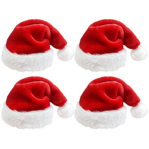 MOMAHUA 4er Set Rot Weihnachtsmann Mütze für Erwachsene - Plüsch...