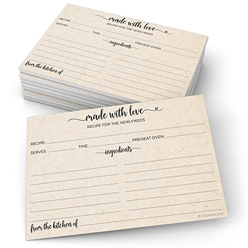 321Done Recipe Cards for Newlyweds, 4x6, Set of 50, Tan, Heart Script