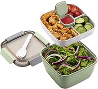 MUJUZE Lunchbox mit unterteilung fächern,Salatbehälter mit Besteck Erwachsene/Kinder,Salat Box to go,Brotzeitbox Nachhaltig Salatbox Auslaufsicher,Bento Box für Schule/Arbeit/Picknick Reisen