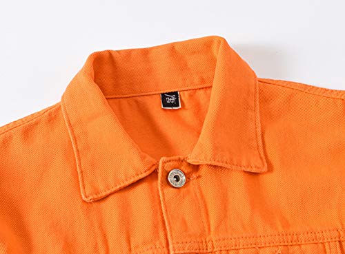 Dsdz Mens Classic Slim Fit Trucker Jean Denim Jacket Coat (Large, Orange) #TOP2