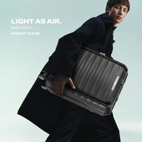 Image of Safari Select Aerolite 55 CM Small Cabin Black Front Open Hard Shell Double Spinner Trolley /Luggage Bag with TSA Lock, Dual 8 Wheels and Anti-Theft Zipper