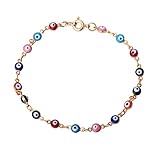 Blowin Womens Present Rose Gold Tone Overlay with Colorful Mini Evil Eye Style Bracelet 7.87 Inch