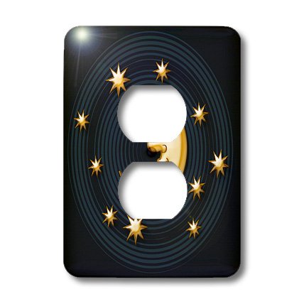 Lune avec étoiles sur fond noir décor mural pour plaque de double prise - 3
