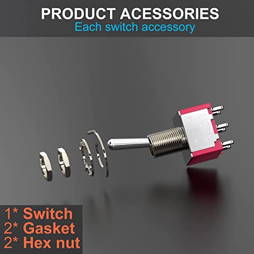 Diyhz Toggle Switch Ac 5A/125V 2A/250V 6 Pin Terminals On/On 2 Position Dpdt Toggle Switch Mini Miniature Toggle Switch Car Dash Dashboard,10Pcs #TOP3