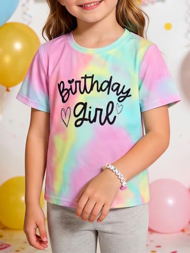Image of Girls' Birthday Girl Letter Print T-Shirt with Bracelet, Pink, Size 4-12Y, Short Sleeve