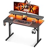 ODK Scrivania Gaming, 80cm Postazione Gaming con Luci LED e Prese di Corrente, Tavolo Gami...