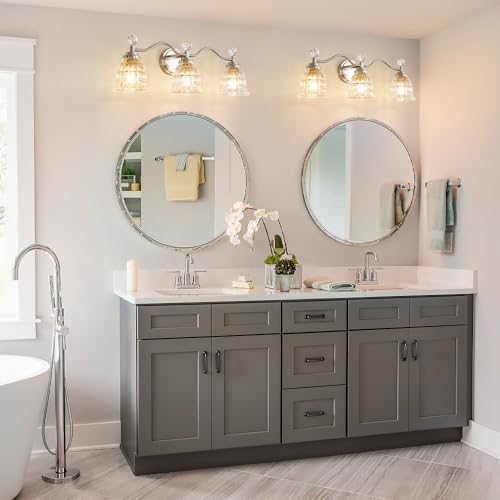 Image of Brushed Nickel Bathroom Light Fixtures Modern Vanity Lights with Crystal Shades, 3 Light Bathroom Vanity Light Wall Sconce Lighting for Bath-Room Ladies Room, Powder Room