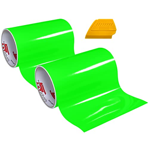 ORACAL 6510 Fluorescent Green Cast Vinyl Wrap 12" x 30" Roll Including Hard Yellow Detailer Squeegee (2 Roll Pack)