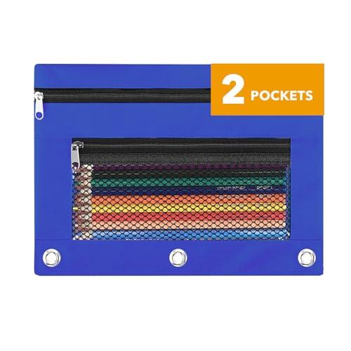 Image of Pencil Pouch for 3 Ring Binder - 3 Hole Zipper Pen Case Bag Holder Bulk Accessories Clear Window Aesthetic Organizer Pockets