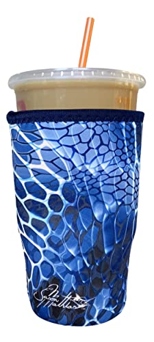 Image of Iced Coffee Sleeve, Insulated Neoprene Cup Sleeve, Fits a 32 Oz. Coffee Cup, Washable and Reusable, Iced Coffee Accessories, Large Blue Aquatint by Jason Mathias