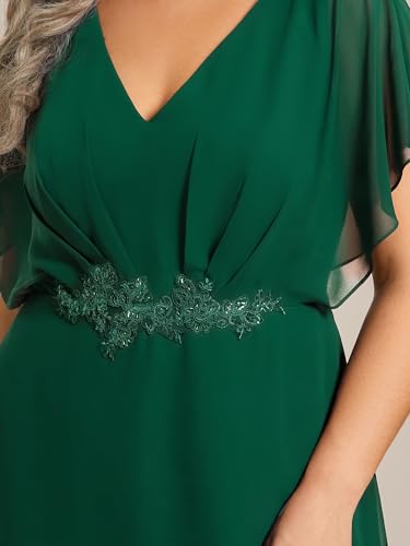 Image of Ever-Pretty Plus Women's V Neck Applique Plus Size Wedding Guest Dress Applique Short Sleeves Maxi Foraml Dresses