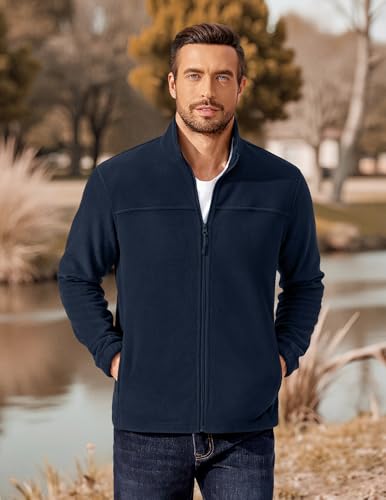 Image of COOFANDY Mens Polar Fleece Jacket Lightweight Full Zip Jackets Outdoor Coat