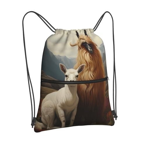 Alpacas And Tibetan Antelopes Printing Drawstring Zipper Backpack For Hiking Camping Yoga - Convenient Daily Carry2