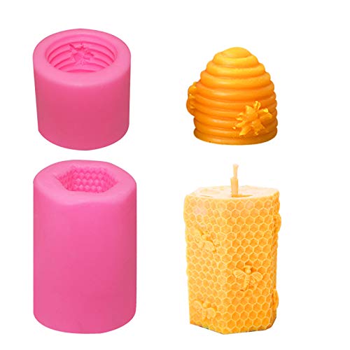 2 Pieces 3D Bee Honeycomb Silicone Molds Candle Making Molds Beehive Soap Making Molds Cake Fondant Silicone Molds #TOP8