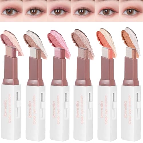 MooGlamor 6 Pcs Glitter Eye Shadow Stick Shimmer Eye Shadow Set with Two-Color Gradient and Waterproof Eyeshadow Pen for Long Lasting Eye Makeup Gift
