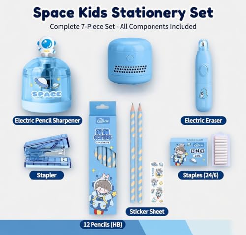 Image of Magicwand Battery Operated Pencil Sharpener,Electric Eraser,Vacuum Cleaner Stationery Set with 10 Eraser Refills for Kids,Adults for Home Office School【Sapphire Blue】