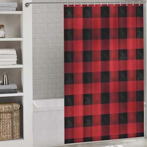 Rideau de douche extra long rouge noir tissu écossais avec crochets - 4