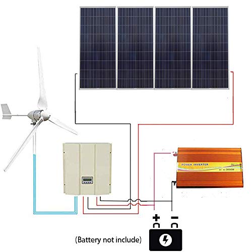 ECO LLC 1600W Wind Solar System with 4X 150W Solar Panel &3000W Inverter & 48V Wind & Solar Hybrid Controller & 1KW Wind Turbine