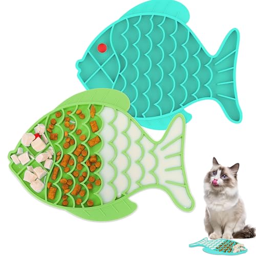 2 Pack Slow Feeder Cat Bowls, Fish-Shaped Silicone Puzzle Kitten ...