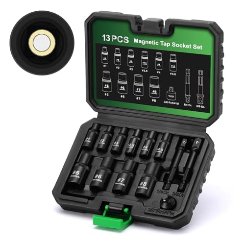TecoTek 13PCS Magnetic Tap Socket Set 1/4 & 3/8 Drive Square Drive Tap Handle Tool Square Socket Set for Fractional MCTI Standard Tap Thru 1/2 & 1/8 NPT Taps