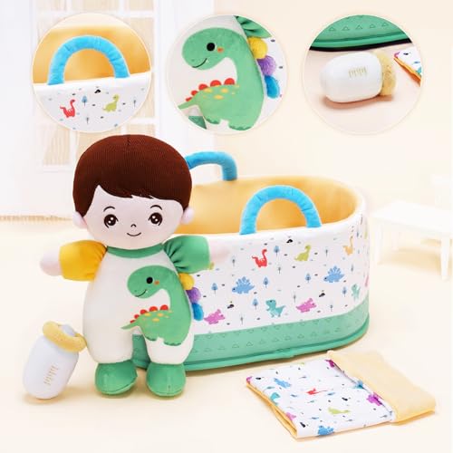 Image of OUOZZZ 10 inch Soft Baby Boy Doll Set, Baby Doll Accessories Pretend Playset Emotional Social Doll for 2 Year Olds Boy Christmas Birthday Gift