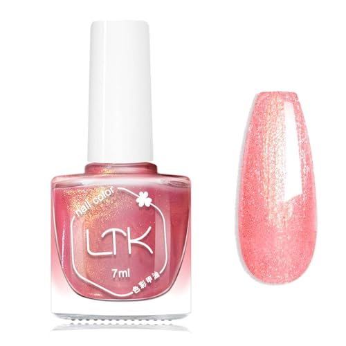 Pink Shimmer Nail Polish - Pearlescent Pink Nail Varnish - Mermaid Sea Nail Varnish Shimmer Effect - Quick drying No Need Cured 7 Days Long Lasting Nail Art