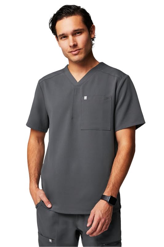Image of Fabletics Men's Helix 1-Pocket Scrub Top - MotionTech, Wrinkle-Resist, Chest Pocket, Anti-Shrink, Semi-Slim Fit