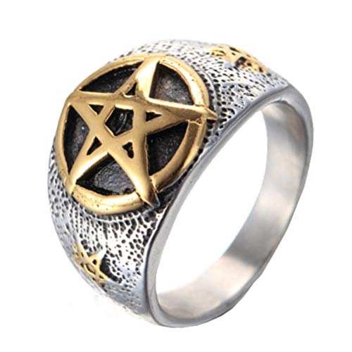 Bande Pentacle en or argenté idée cadeau bague vintage acier pour homme