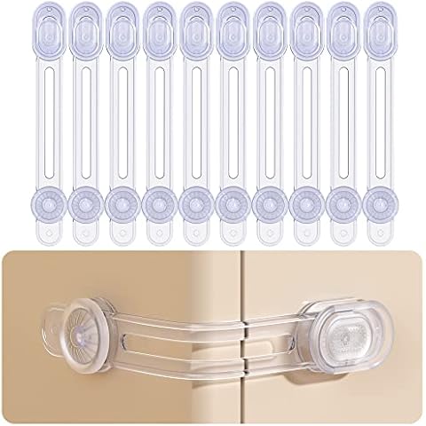 nediea Cupboard Locks for Children, Child Safety Cupboard Locks, Clear Adhesive Baby Locks Universal for Cupboards, Drawers, Fridge, Dishwasher, Toilet Seat, Cupboard, Oven,Trash Can (10-Pack) Cover