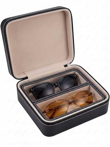 Image of ROSELLE Eyewear Travel Case for women men, Luxury leather 2 /3-Slot Eyeglasses Storage Box for Multiple Glasses and Sunglasses