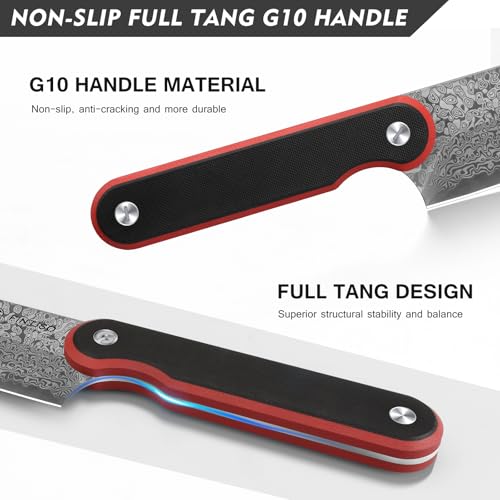 Image of FINTISO Chef Knife 8 Inch, Professional 67-Layer Damascus Stainless Steel Kitchen Knife with 10Cr15CoMoV Steel Core, Ultra Sharp Cooking Knife with Ergonomic Full Tang G10 Handle