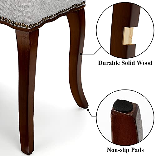 URFORESTIC Vanity Stool,Makeup Dressing Stool,Burnished Natural Oak Wood with Nail Head Trim (Brown) - Thumbnail 2