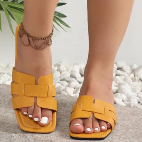 2025 Square Neck Stylish Slipper for Women Casual Summer Slip on Sandals Trendy Solid Business Slide Pu Sandal4