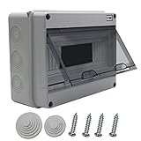 ABS Distribution Protection Box for Circuit Breaker, 12 Way Waterproof Outdoor Power Distribution Box DIN Rail Junction Box for Indoor Wall MCB